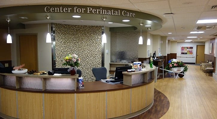 Welcome desk at the Meriter Center for Perinatal Care, designed by the PRA Healthcare Design Studio