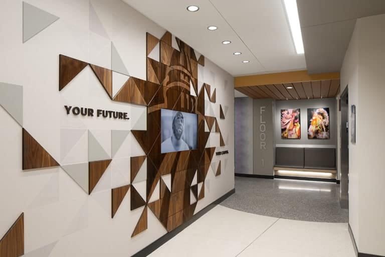 Madison College Goodman South Campus Corridor showing branding and cultural identity exhibit