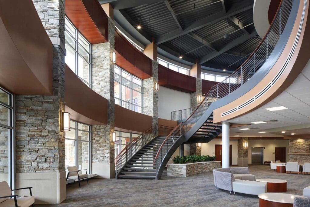 This wellness center shows how modern healthcare architecture combines aspects of hospitality design with healthcare clinics to increase access to healthcare and improve population health