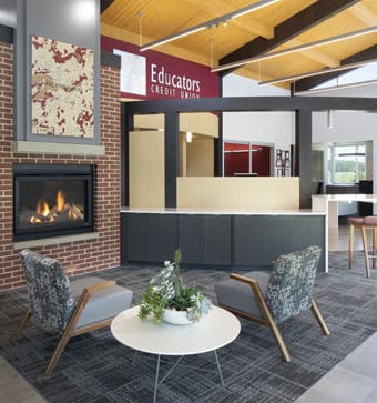 Educators Credit Union Mukwonago Lobby with Fireplace