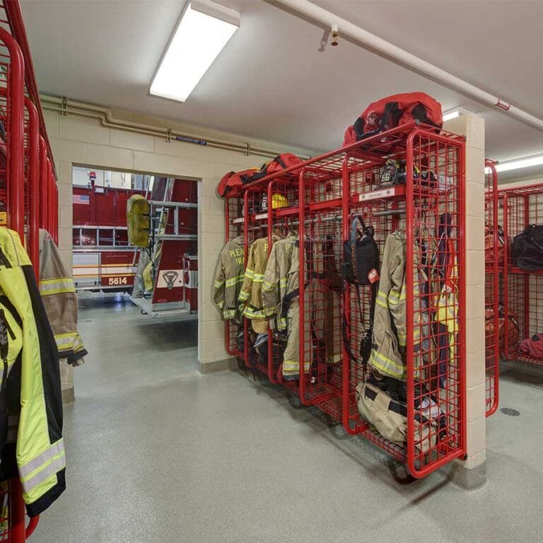 Turnout Gear is located along the travel path for first responders to decrease response times to emergencies