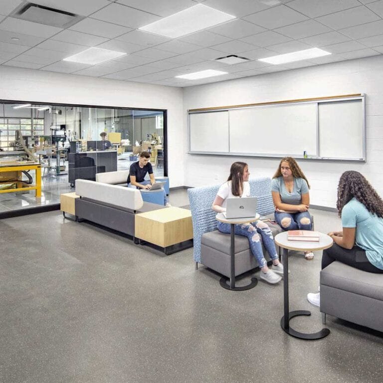 Wisconsin Dells High School Collaboration Space Connected to the Fabrication Lab