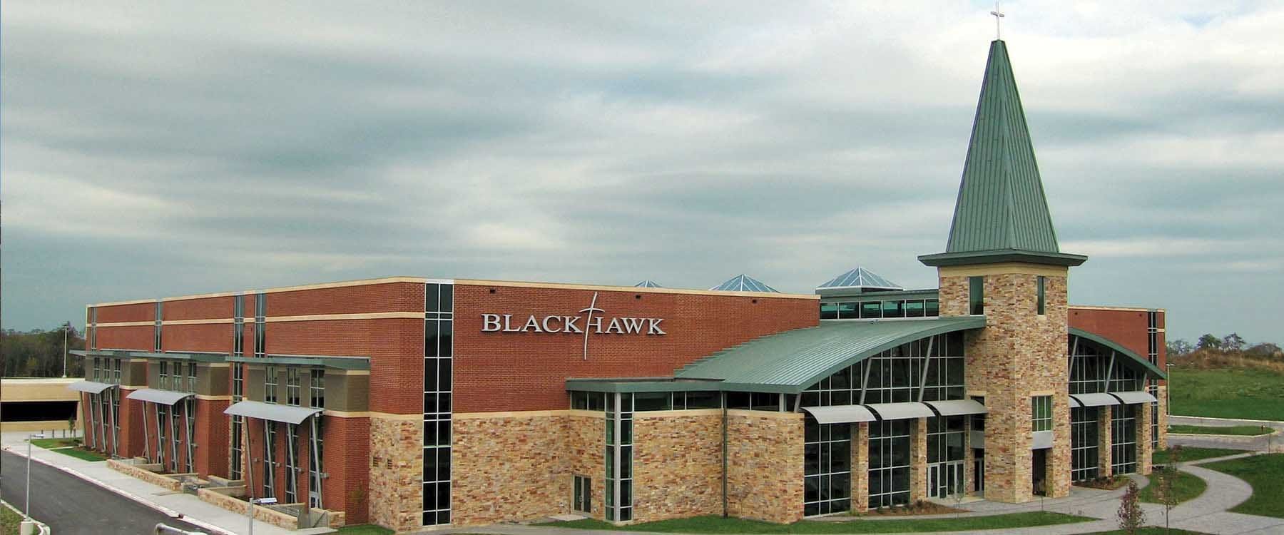Blackhawk Church Entrance combines modern design with traditional church architecture to provide something new for Middleton, Wisconsin
