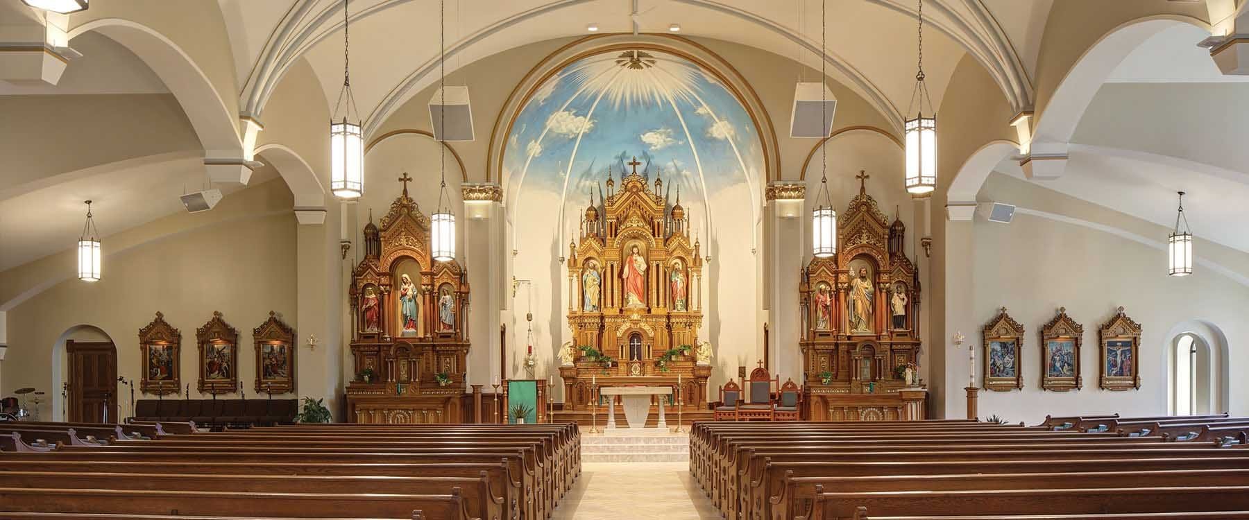 The Sanctuary of St. Peter Catholic Church Slinger Wisconsin, looking towards the Altar