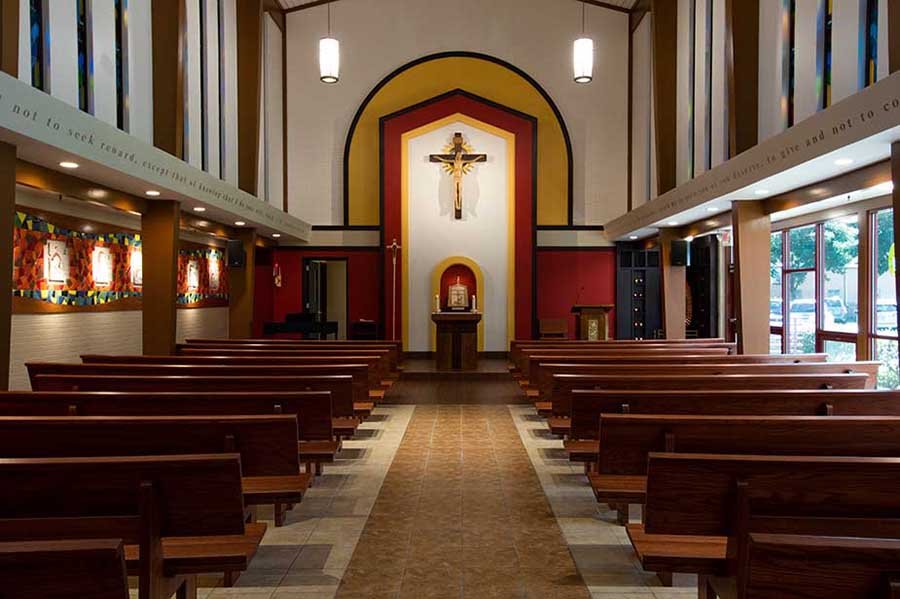 Sacred architecture can benefit from layered levels of symbolism, as shown in this sanctuary for the Nativity Jesuit Academy in Milwaukee, Wisconsin.